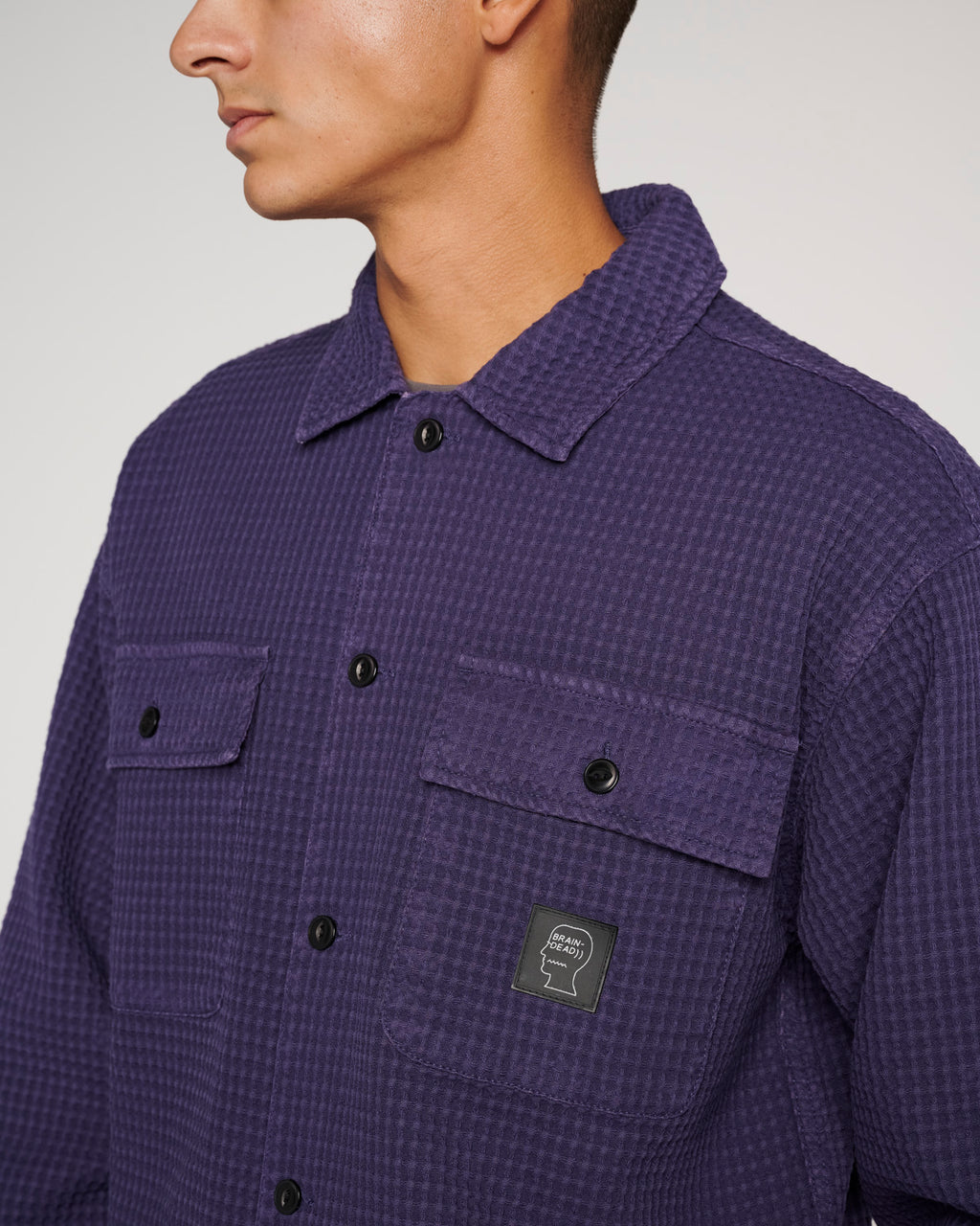 Brain Dead Waffle Button Front Shirt - Navy - Crowdless