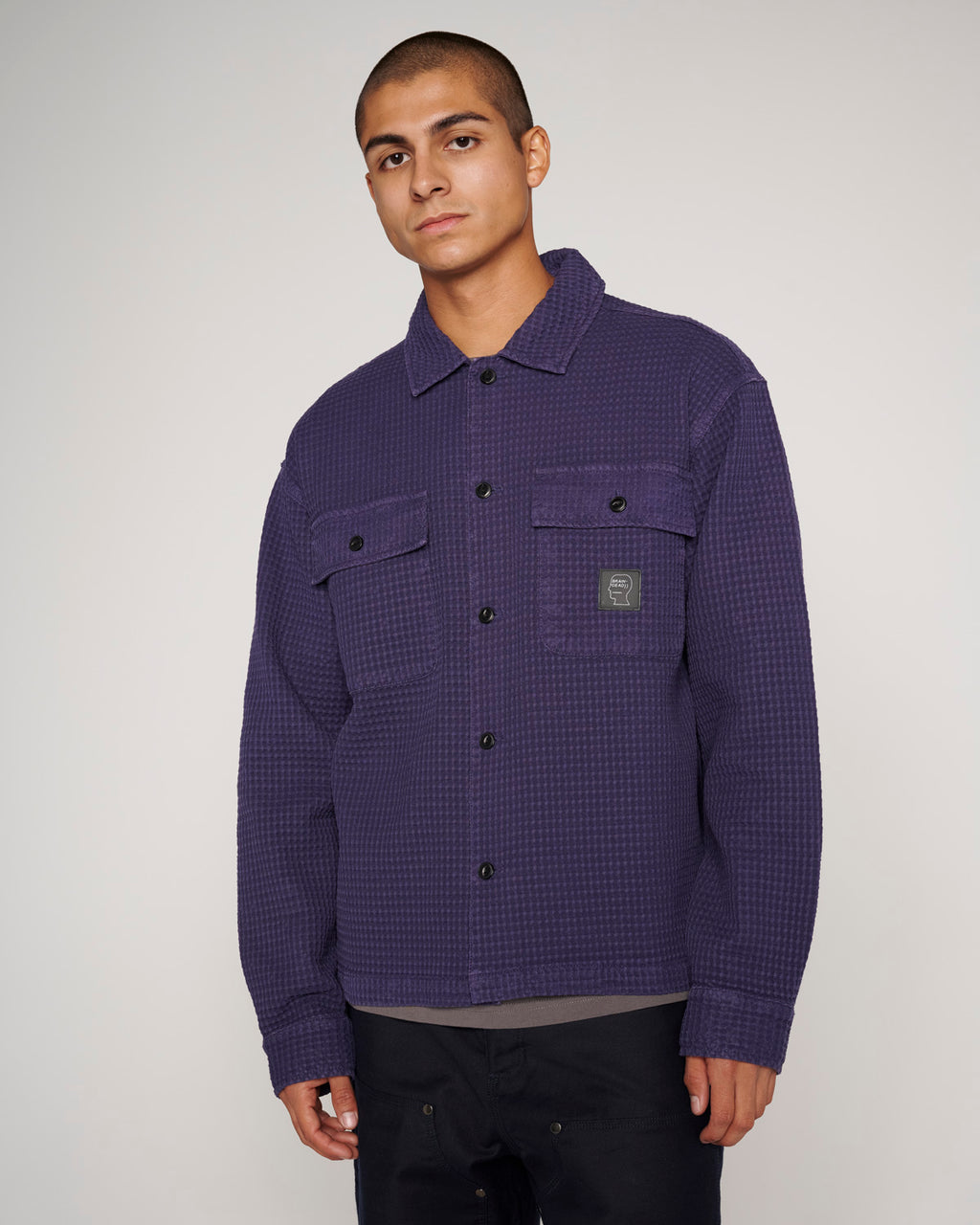 Brain Dead Waffle Button Front Shirt - Navy - Crowdless