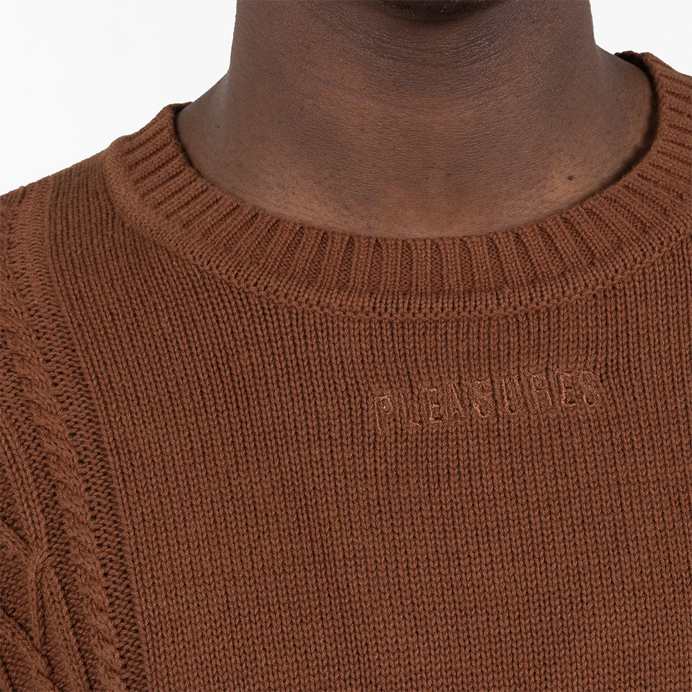 Pleasures Charlie Mock Neck Knit Shirt - Brown - Crowdless