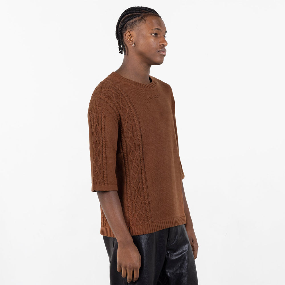 Pleasures Charlie Mock Neck Knit Shirt - Brown - Crowdless