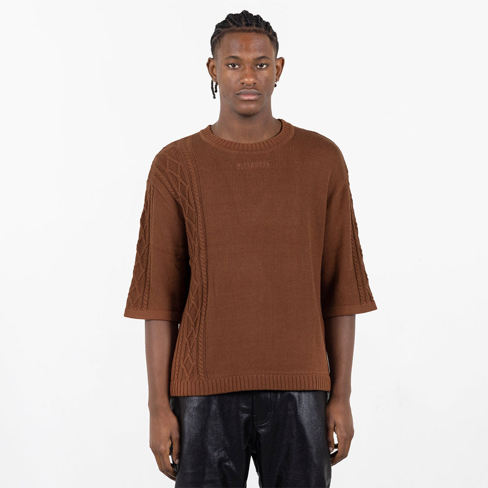 Pleasures Charlie Mock Neck Knit Shirt - Brown - Crowdless