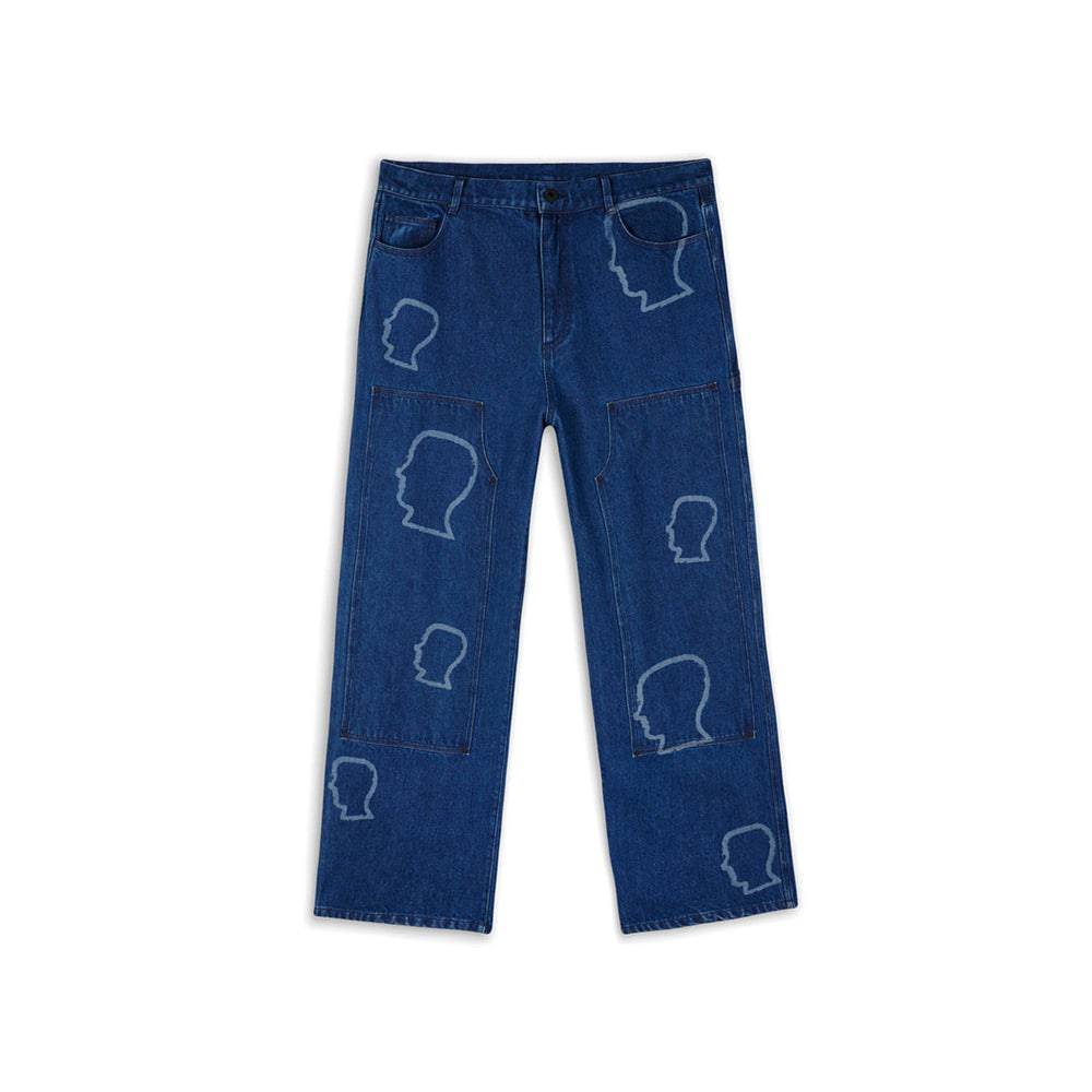 Brain Dead Logohead Denim Double Knee Utility Pant - Indigo - Crowdless